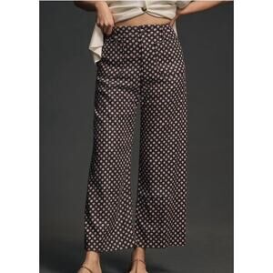 Maeve Anthro The Colette Cropped Wide-Leg Pants Black Floral 26 Linen Blend